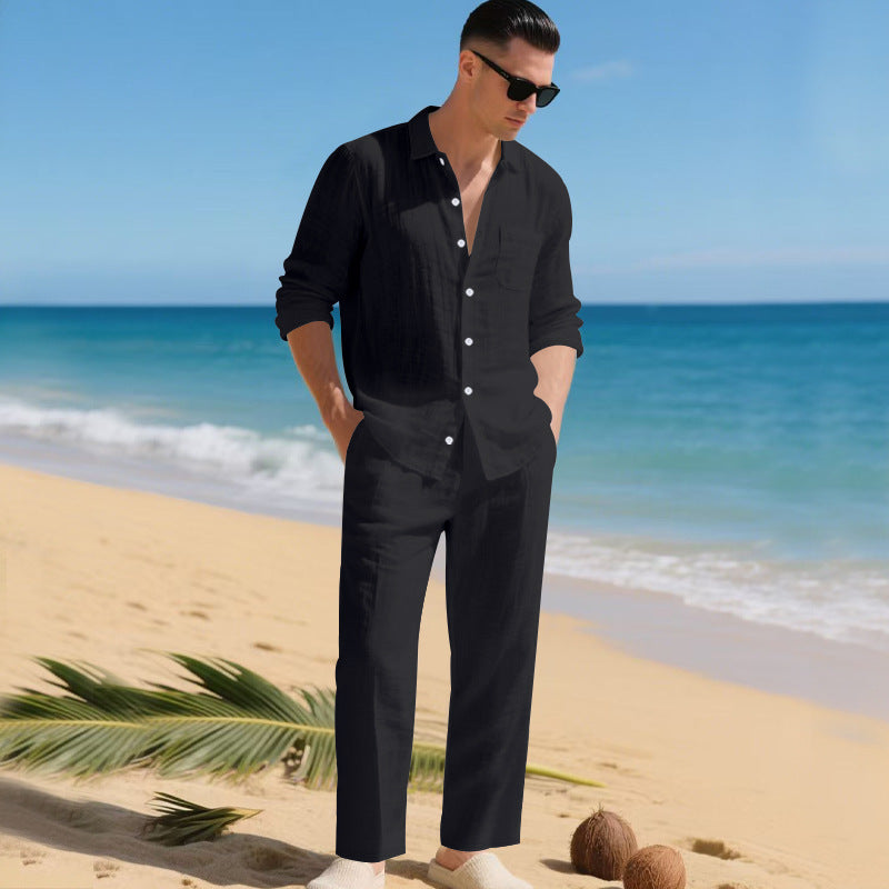 Herren leichtes Leinen-Outfit mit stilvollem Hemd und eleganter Hose Krohn-e