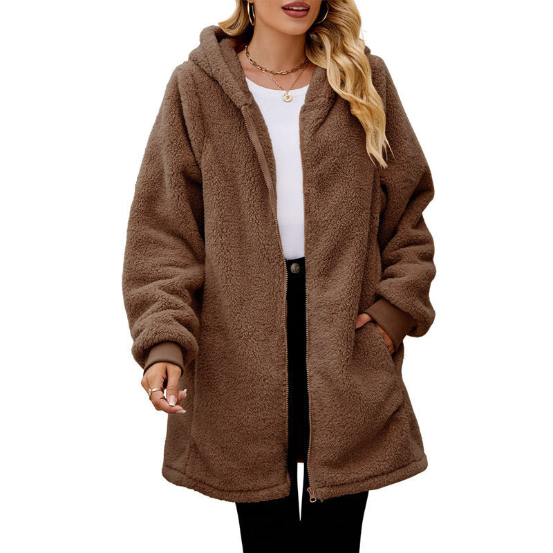 Damen kuschelige Fleecejacke mit Kapuze und seitlichen Eingrifftaschen Krohn-e