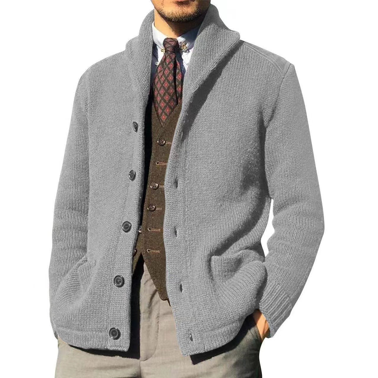 Herren Strickjacke im modernen Casual-Stil mit Schalkragen Krohn-e
