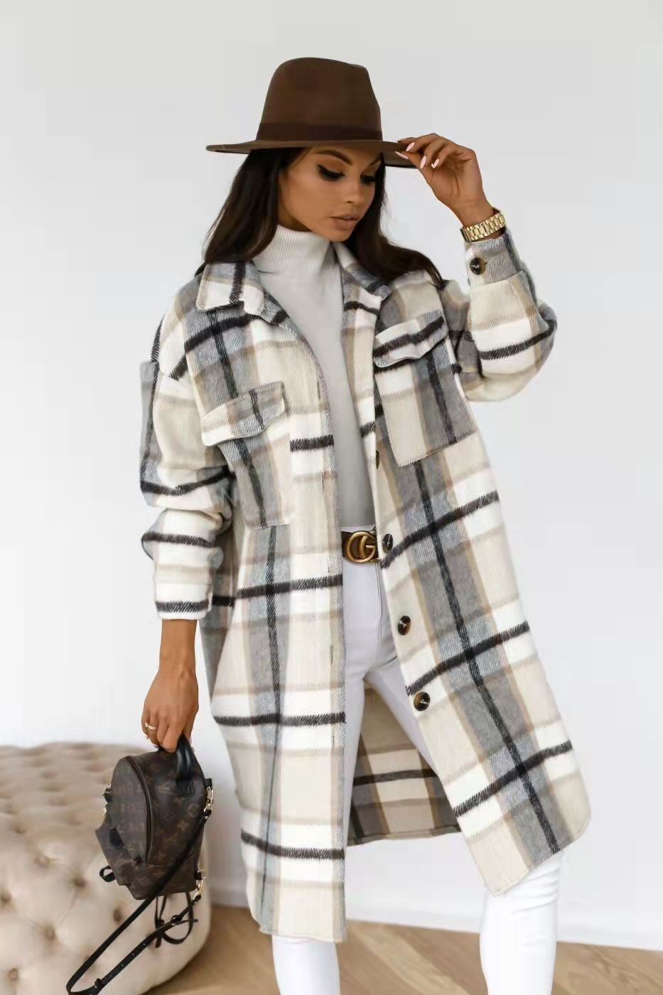 Damen Karierter Oversized-Hemd-Mantel mit praktischen Taschen Krohn-e