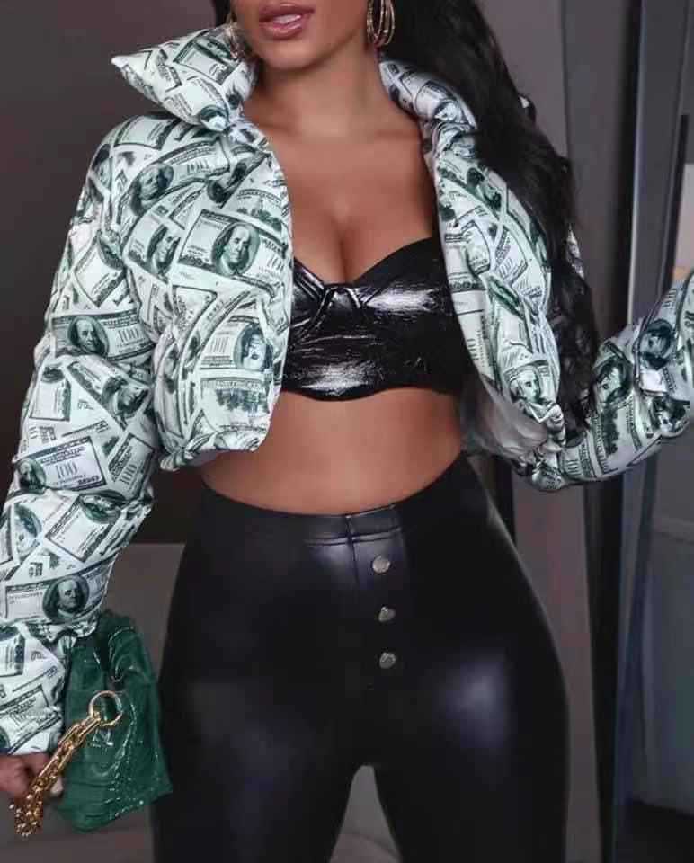 Damen modische cropped Steppjacke im Dollar-Design Krohn-e