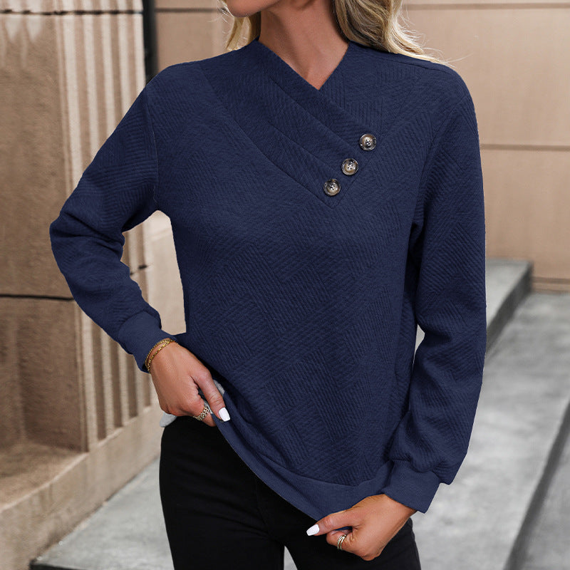 Damen eleganter Pullover mit asymmetrischem Ausschnitt und Knopfdetails Krohn-e