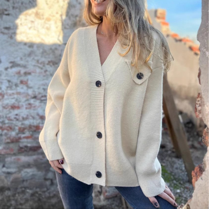Damen lockerer Strickcardigan mit asymmetrischem Schnitt und Knopfdetails Krohn-e