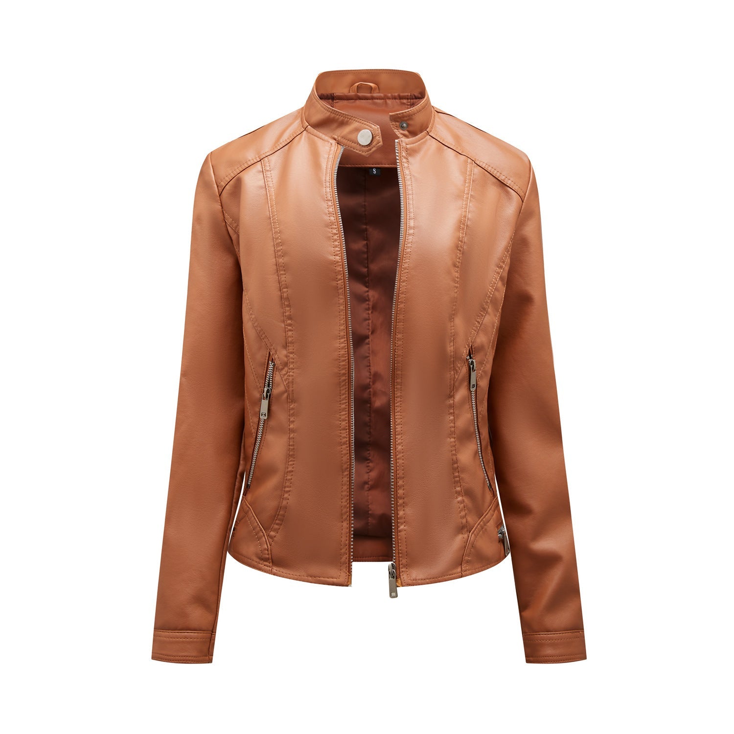 Damen modische Kunstlederjacke mit elegantem Stehkragen und praktischen Reißverschlusstaschen Krohn-e
