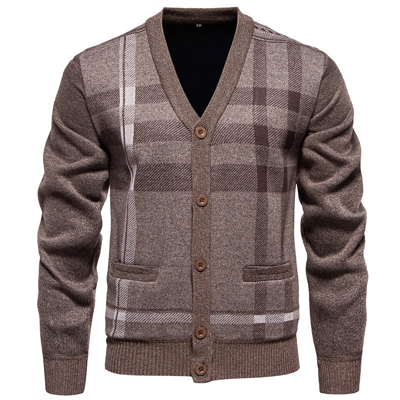 Herren modische Strickjacke mit klassischem Karomuster Krohn-e