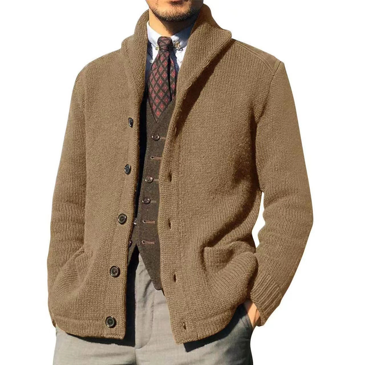 Herren Strickjacke im modernen Casual-Stil mit Schalkragen Krohn-e