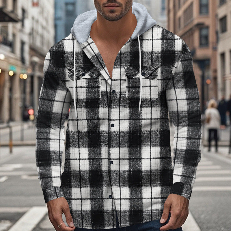 Herren Karierte Hemdjacke mit Kapuze und praktischen Taschen Krohn-e