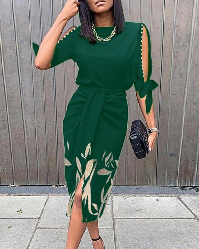 Damen Midikleid mit elegantem Bindegürtel und modischen Cut-Out-Ärmeln Krohn-e
