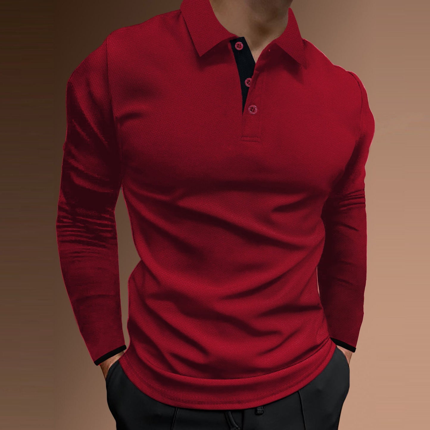 Herren elegantes Langarm-Polohemd mit strukturiertem Gewebe Krohn-e
