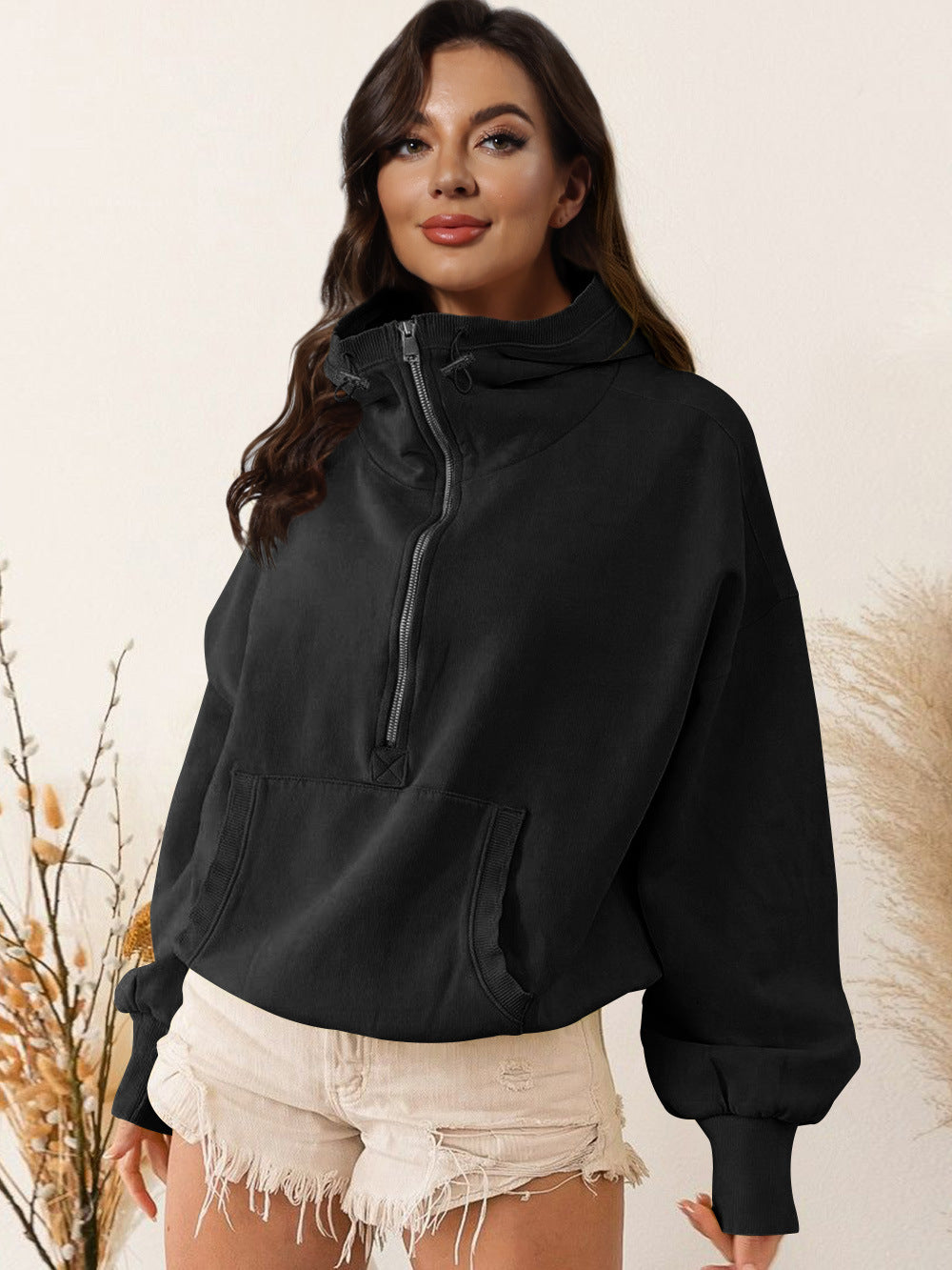 Damen lässiger Kapuzensweater mit halbem Reißverschluss Krohn-e