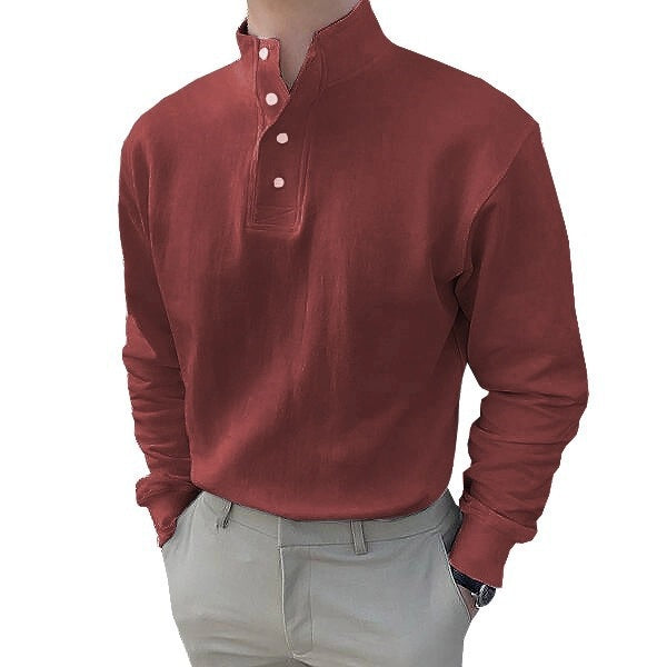 Herren Langarm-Henley-Shirt mit modernem Stehkragen und Knopfleiste Krohn-e