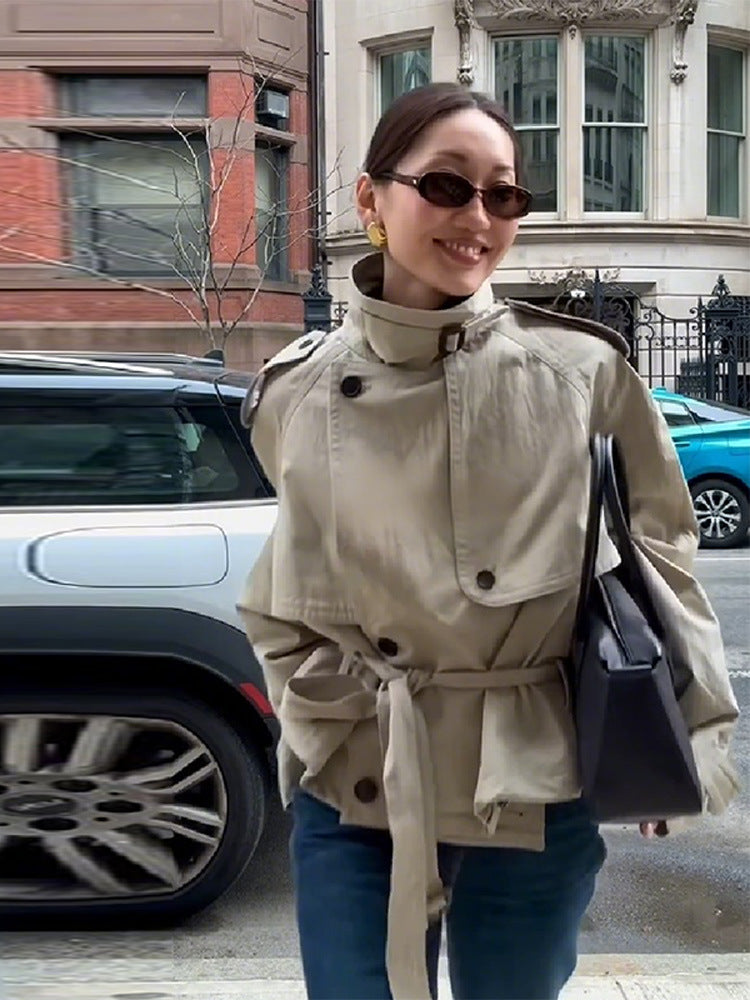 Damen Modische Kurzjacke mit hohem Kragen und Taillengürtel Krohn-e