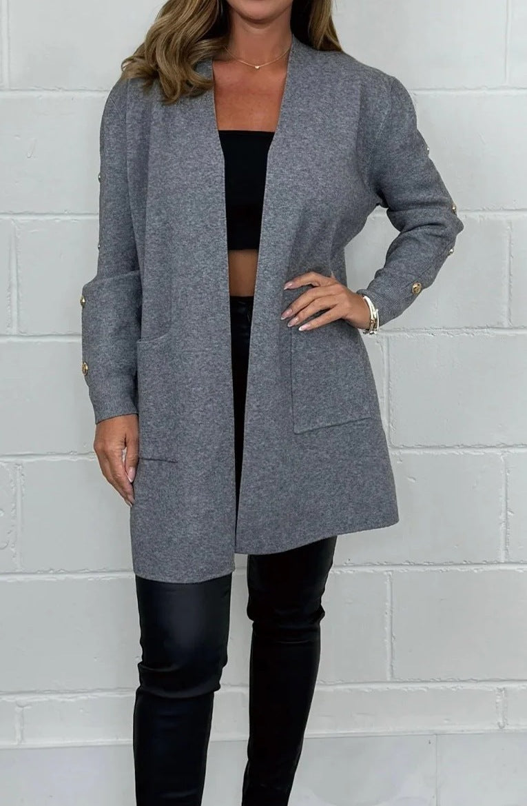 Damen Elegante Strickjacke mit Knopfdetails und Taschen Krohn-e