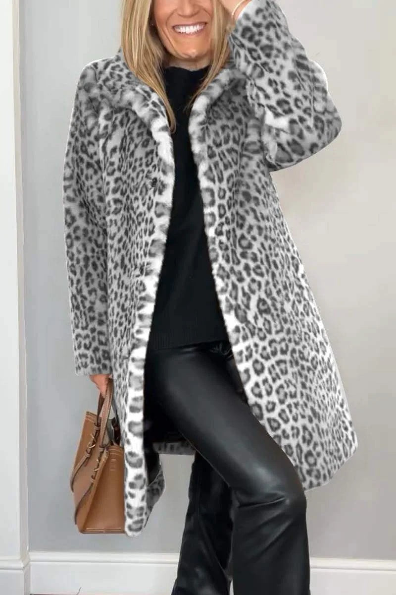Damen Luxuriöser Teddy-Mantel mit Leopardenmuster und weichem Fleece Krohn-e