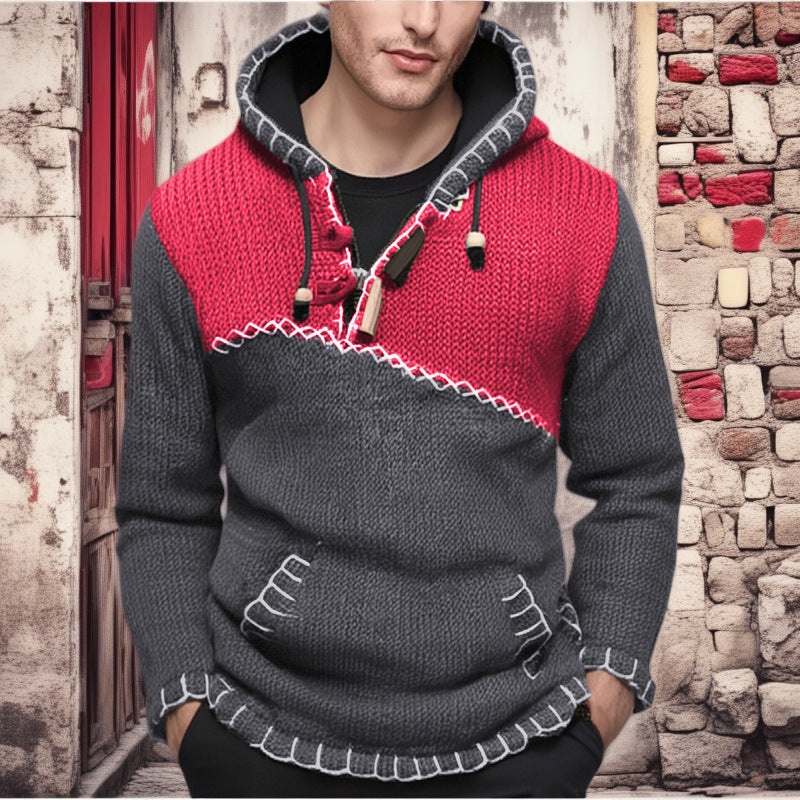 Herren Kapuzenpullover mit einzigartigem Zickzackmuster und hochwertiger Strickstruktur Krohn-e