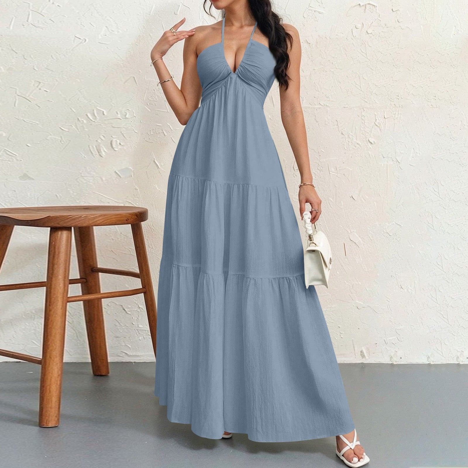 Damen Maxikleid mit fließendem Schnitt und tiefem Ausschnitt Krohn-e