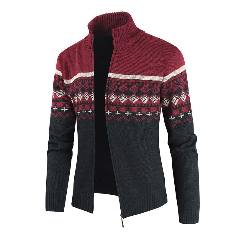 Herren Strickjacke mit geometrischen Mustern und hohem Kragen Krohn-e