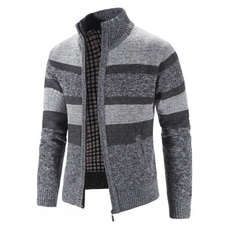 Herren modischer Strickpullover mit durchgehendem Reißverschluss und gestreiftem Design Krohn-e