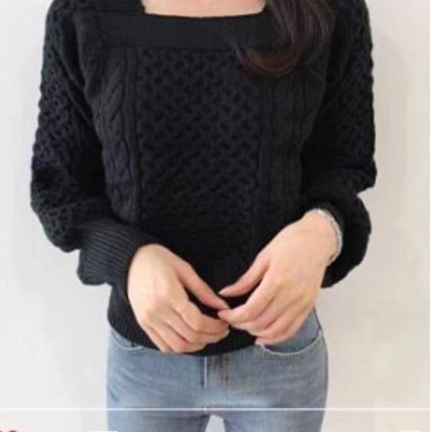 Damen Grobstrickpullover mit modernen Zopfdetails und quadratischem Ausschnitt Krohn-e