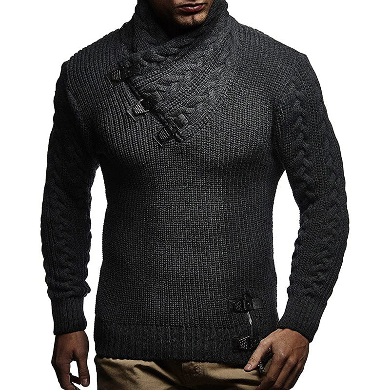 Herren Grobstrickpullover mit modernem Stehkragen und innovativen Knopfdetails Krohn-e