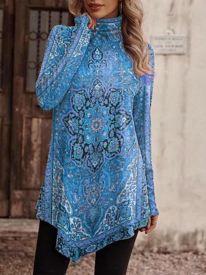 Damen Tunika mit floralem Design und hohem Kragen Krohn-e