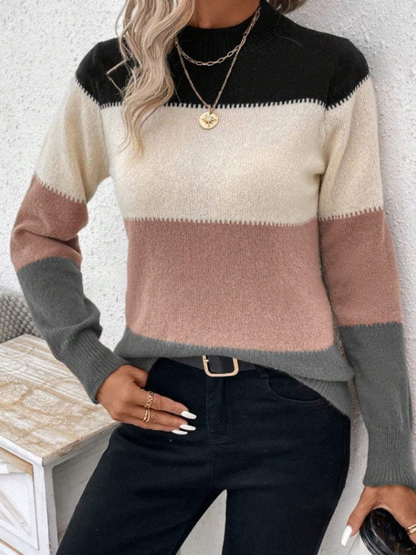 Damen Rundhals Strickpullover mit modernen Farbkombinationen Krohn-e