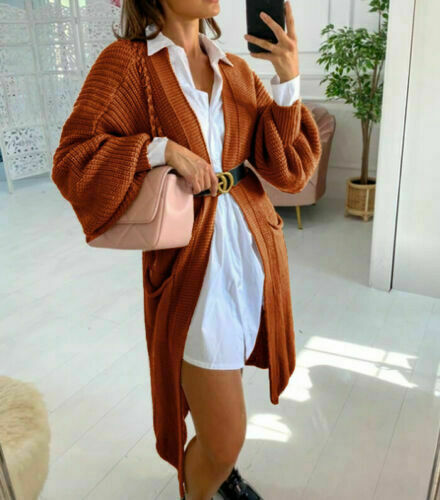 Damen Langer Strickmantel mit großzügigen Taschen Krohn-e