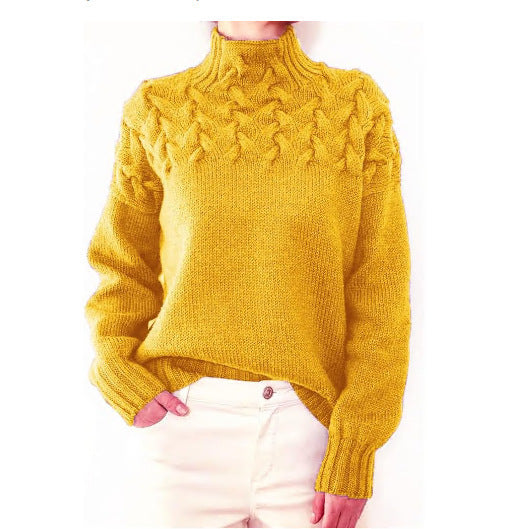 Damen Strickpullover mit hochgeschlossenem Kragen und trendigem Zopfmuster Krohn-e