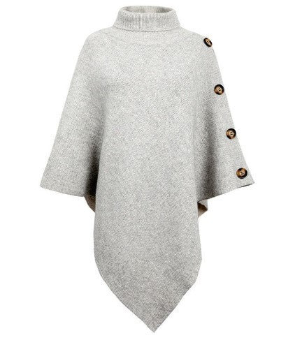 Damen Strick-Poncho mit steigendem Kragen und dekorativen Knopfdetails Krohn-e