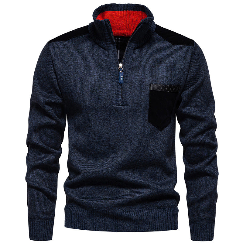 Herren Stehkragenpullover mit kontrastierenden Details und praktischen Taschen Krohn-e
