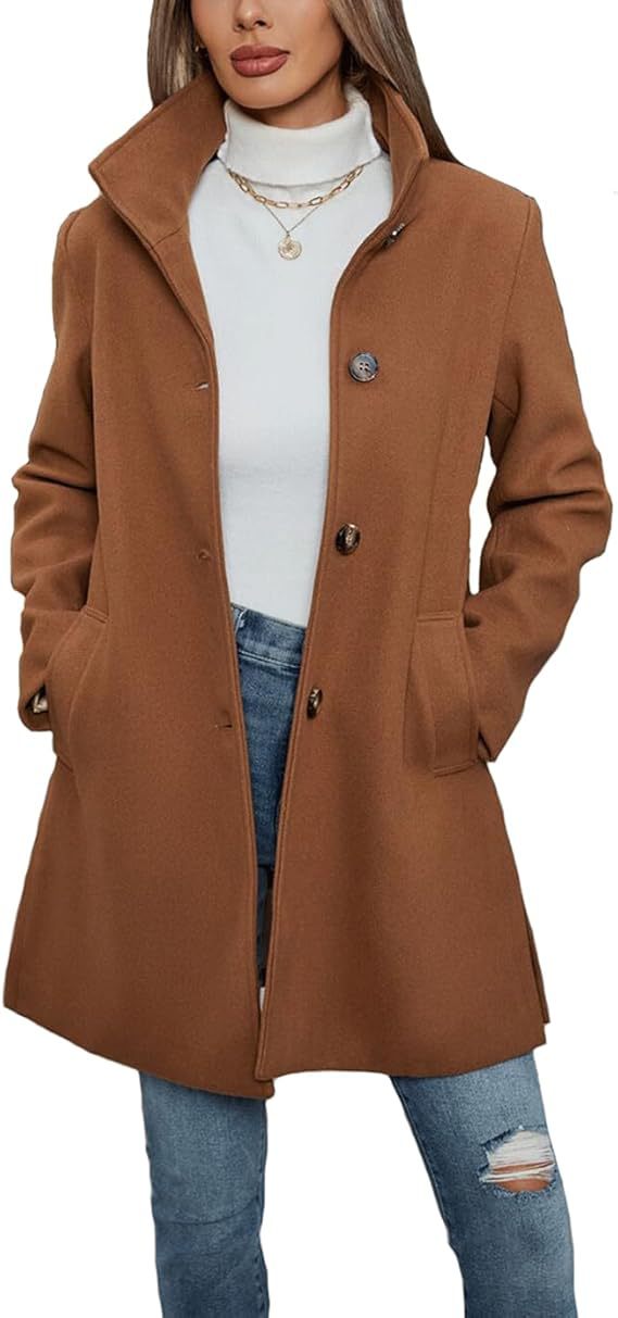 Damen Eleganter Wollmantel mit hochgeschlossenem Kragen und praktischen Taschen Krohn-e
