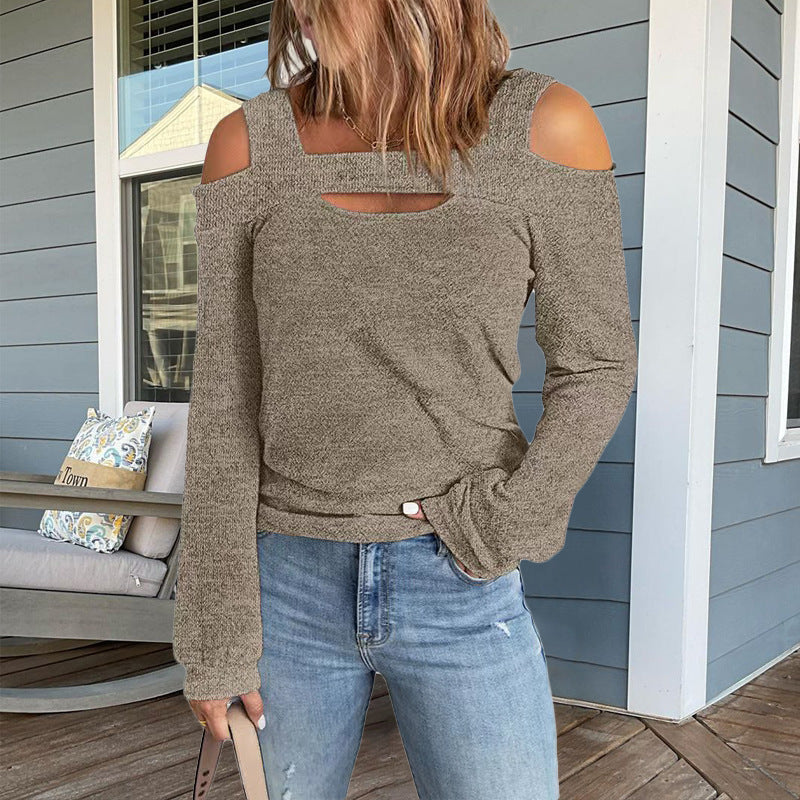 Damen modisches Longsleeve-Top mit Cut-Out-Details und Schulterfreiem Design Krohn-e