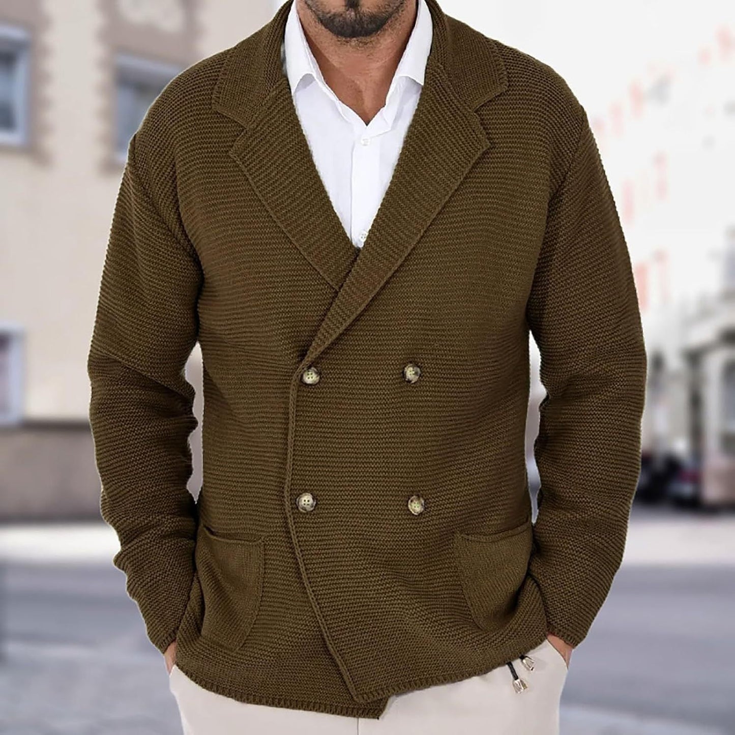 Herren Strickjacke mit modischem Schalkragen und dekorativen Knöpfen Krohn-e