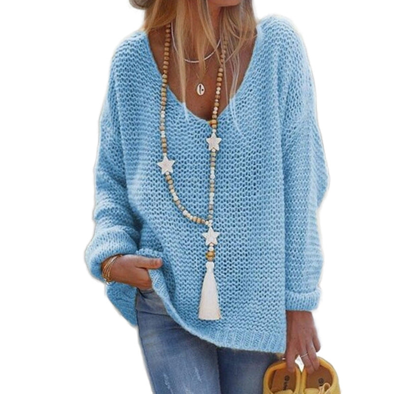 Damen Grobstrickpullover mit tiefem V-Ausschnitt und lässigem Schnitt Krohn-e