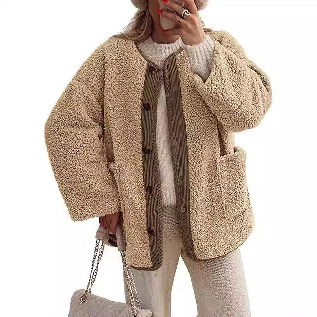 Damen kuschelige Teddyjacke mit farblich abgestimmtem Kragen Krohn-e