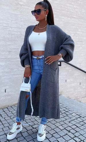 Damen Strickmantel mit weitem Schnitt und tiefen Taschen Krohn-e