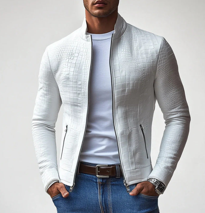 Herren elegante Kunstlederjacke mit kroko-ähnlicher Textur Krohn-e