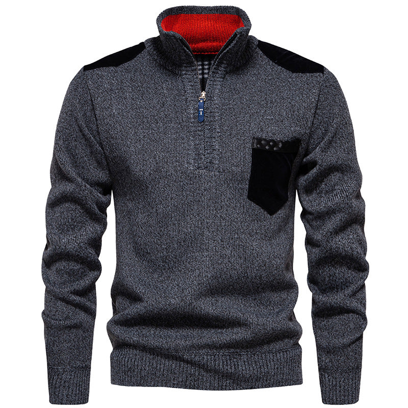 Herren Stehkragenpullover mit kontrastierenden Details und praktischen Taschen Krohn-e