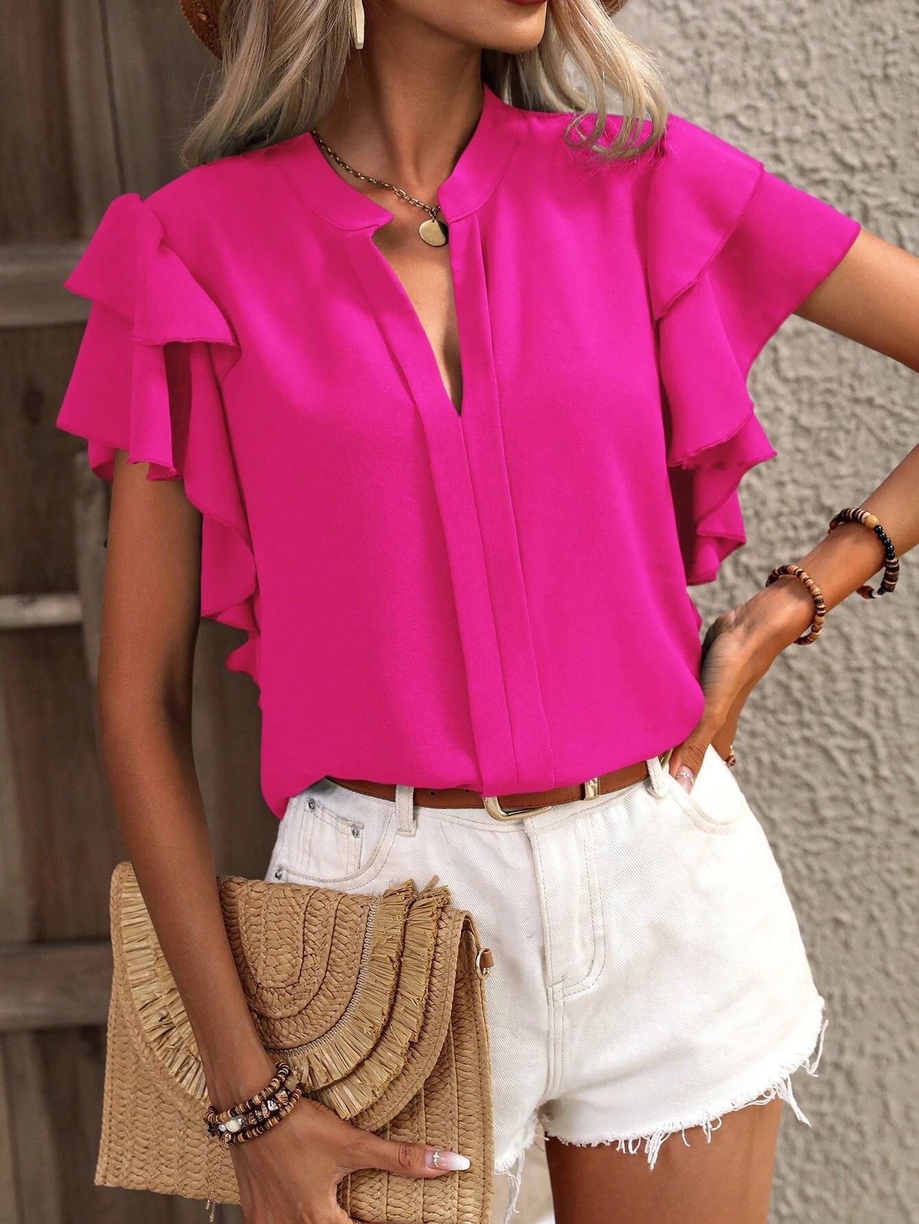 Damen Bluse mit Volants und V-Ausschnitt Krohn-e