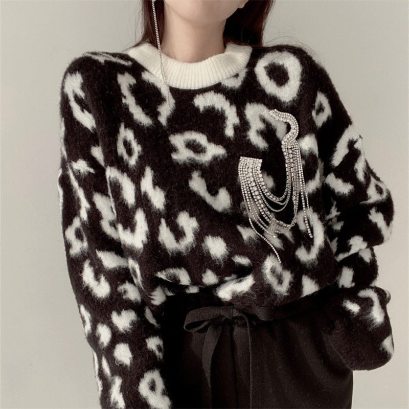 Damen Flauschiger Leopardenmuster Pullover Krohn-e