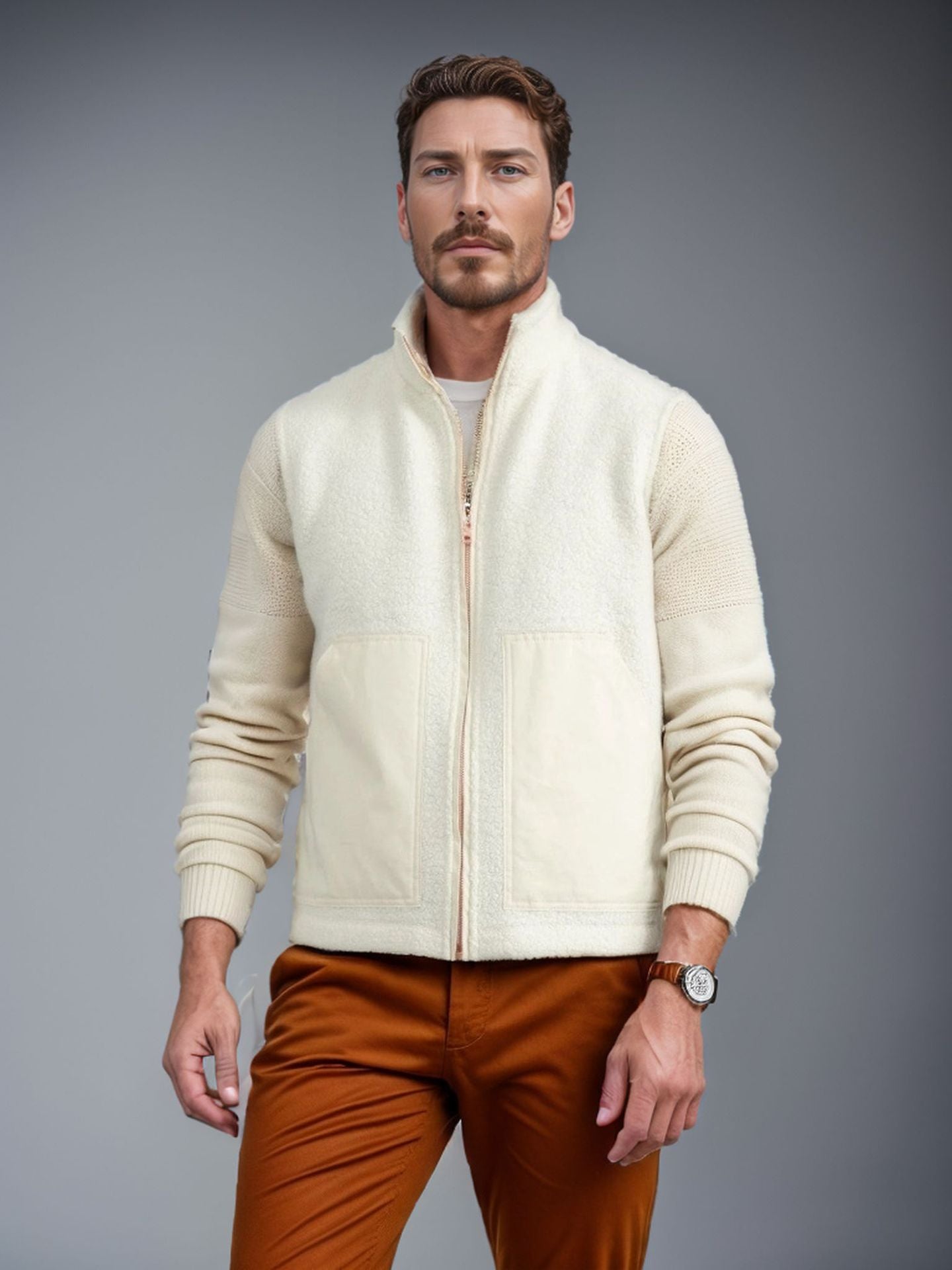 Herren modische Fleecejacke mit strukturiertem Kragen und praktischen Taschen Krohn-e