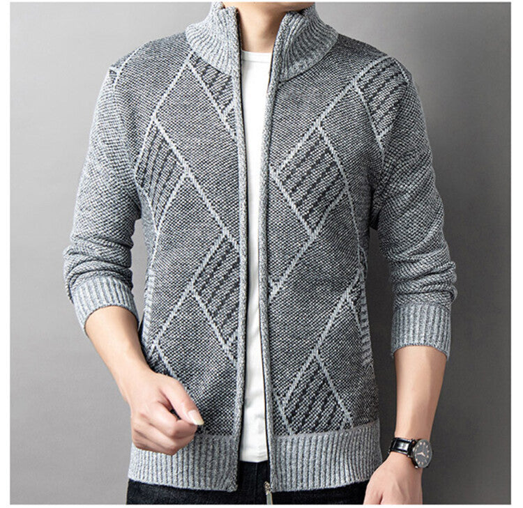 Herren Strickjacke mit modernem Zipper und grafischem Muster Krohn-e