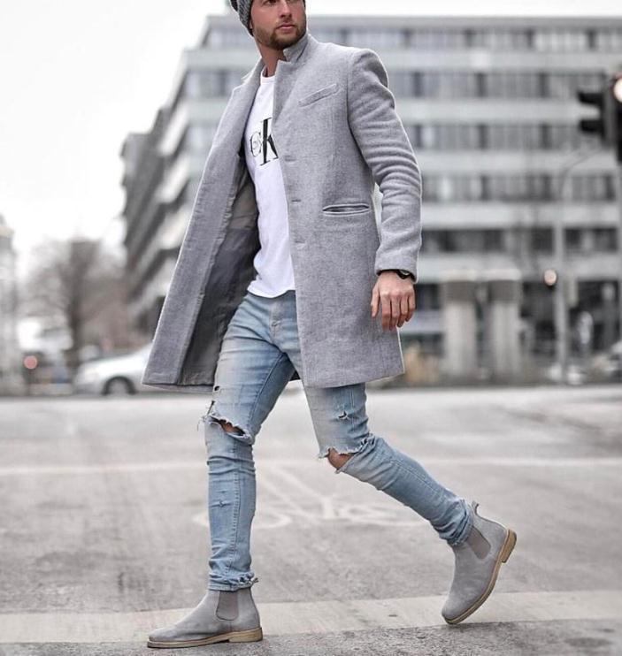 Herren eleganter Manhattan-Mantel mit seitlichen Taschen und schmalem Schnitt Krohn-e