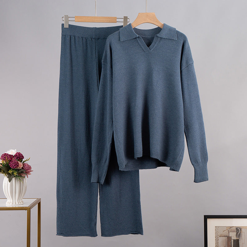 Myrna: Strickpullover und weite Hose mit Polokragen