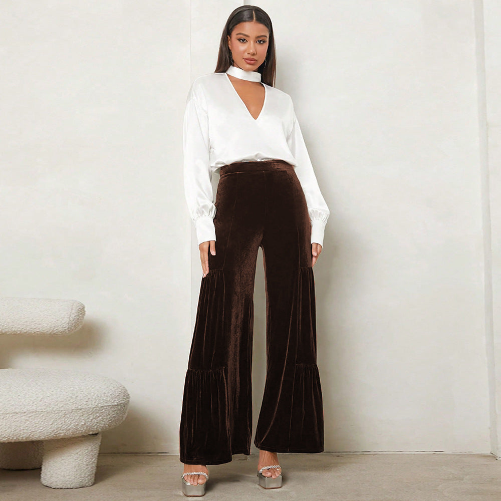 Damen Weit geschnittene Plüsch-Hose mit Falten und hohem Bund Krohn-e
