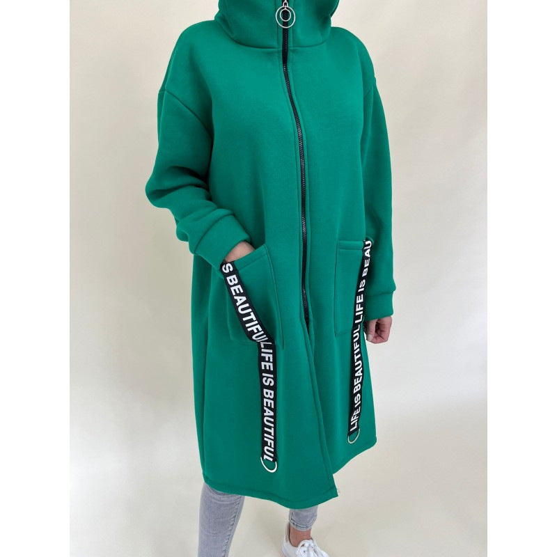 Krohn-e | Taschen Design Hoher Kragen Lange Kapuzen Sweatshirtjacke