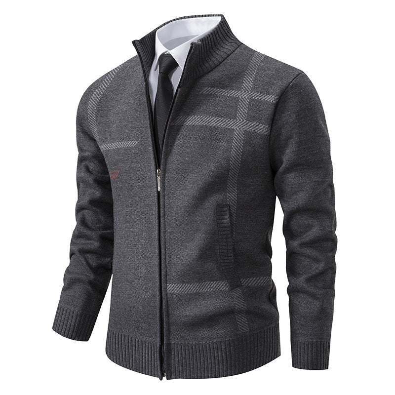 Herren Strickjacke mit graphischen Mustern und hohem Kragen Krohn-e