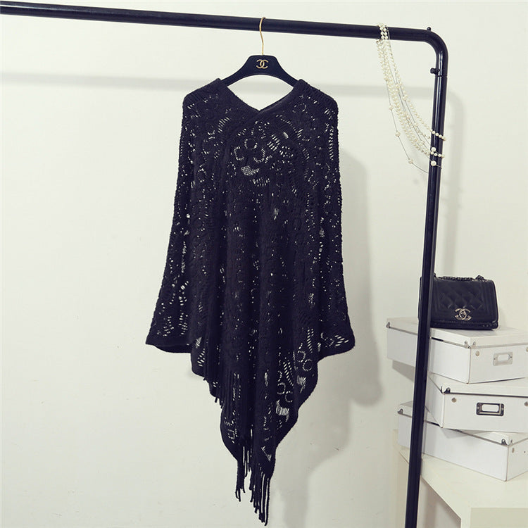 Damen eleganter Poncho mit dekorativem Häkelmuster Krohn-e