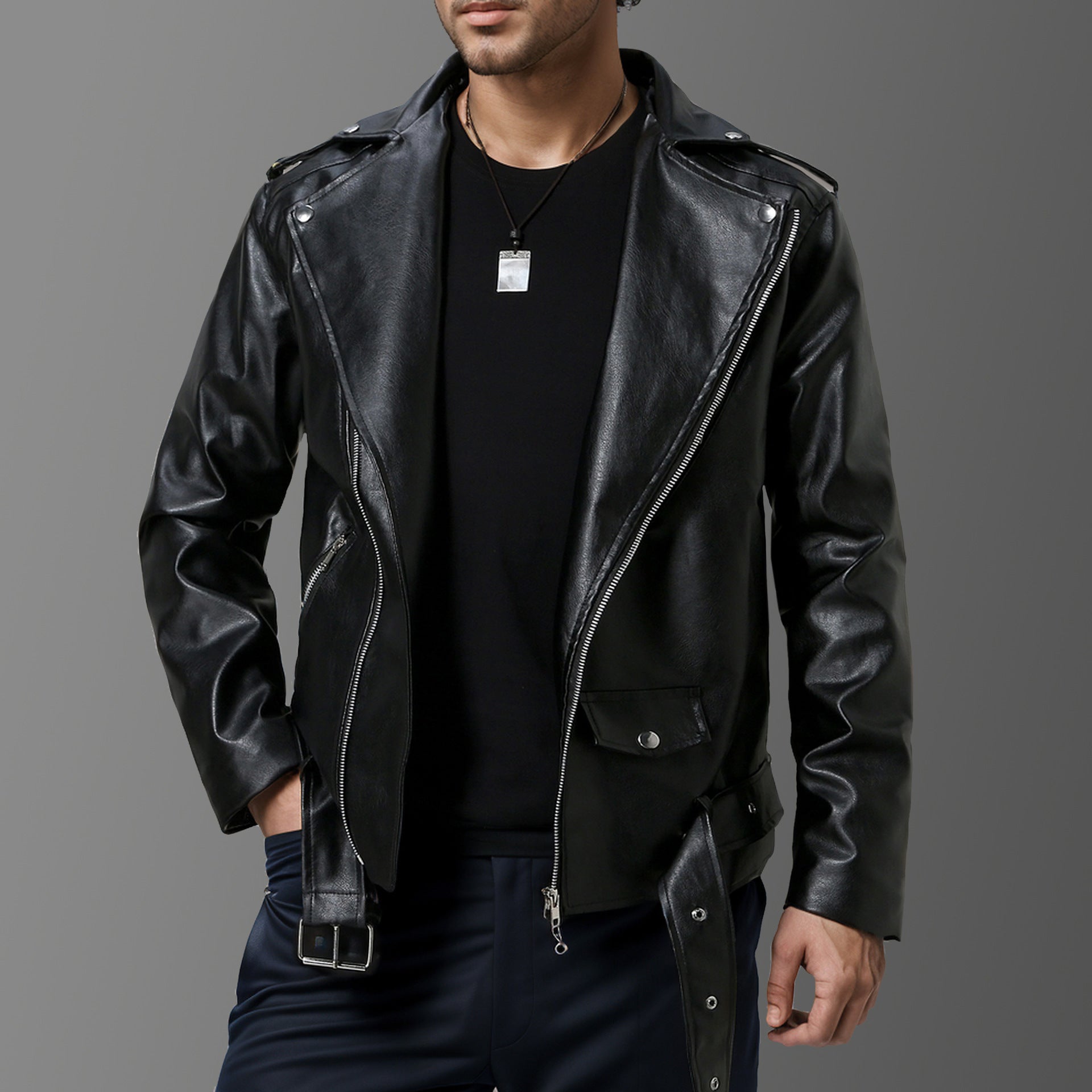 Herren stilvolle Bikerjacke aus hochwertigem Echt Krohn-e