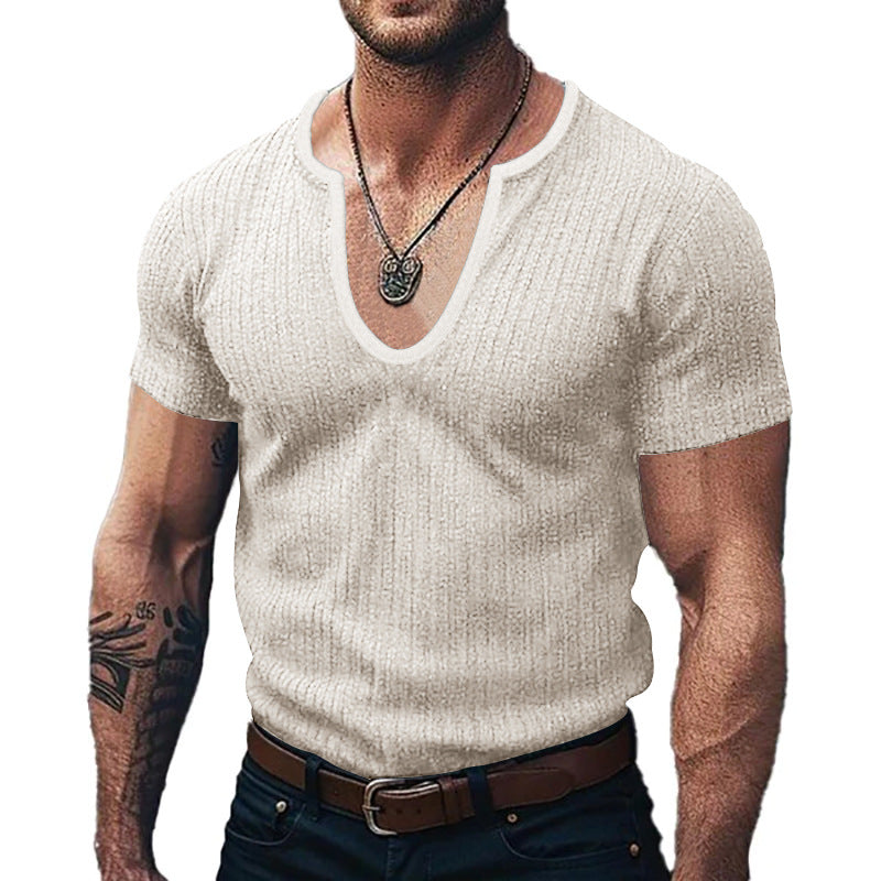 Herren Ribbed V-Ausschnitt T-Shirt Krohn-e